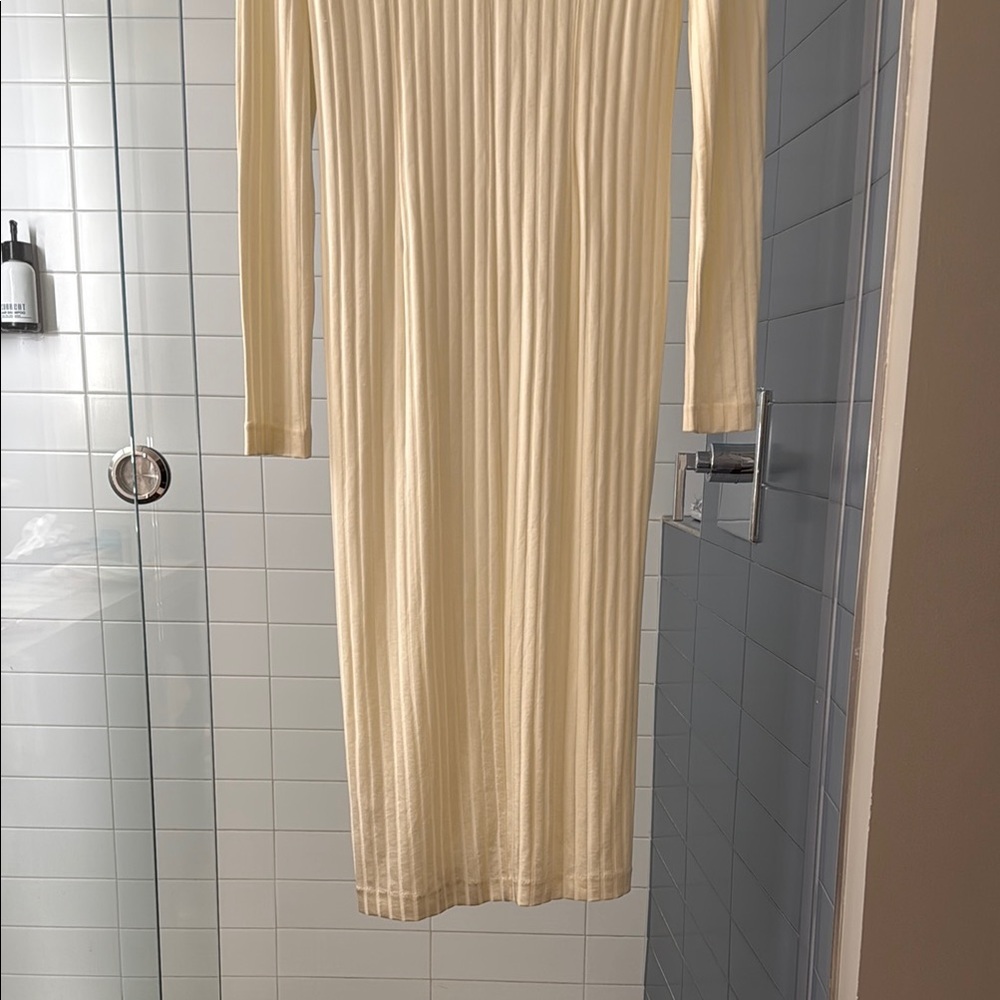 Samsoe Samsoe Jenari Ribbed Knit Eggnog Long Sleeve Sheath Dress Size Large - Picture 10 of 15